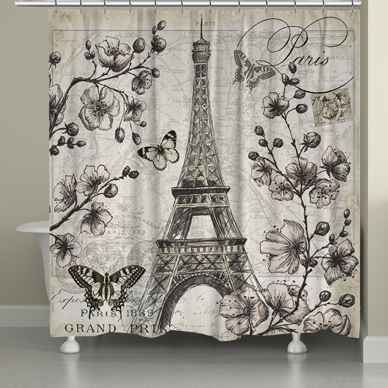 Rideau de douche Paris en fleurs, H 71 po x l 74 po