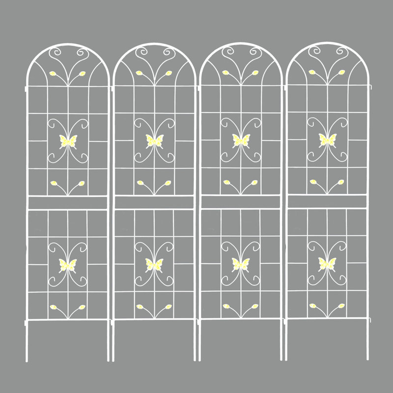 Paquet de 4 treillis de jardin en métal antirouille pour plantes grimpantes, Blanc, crème