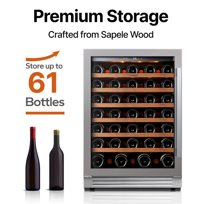 24" 61-Bottle Wine Fridge 3-LED Built-In & Freestanding Wine Cooler 40°F - 65°F Single-zone Wine Refrigerator