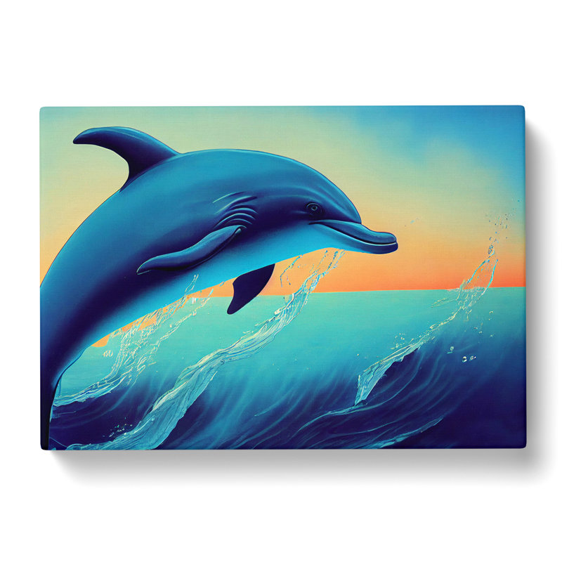 Dolphin At Sunrise - Wrapped Canvas, 40cm H x 60cm W x 3cm D