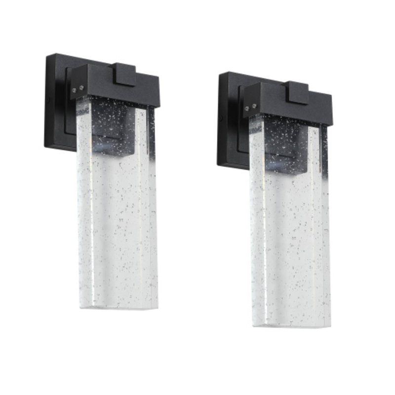 Weatherproof 2-Pack LED Wall Light Fixture 12W, Bubble Crystal Sconce With Light Sensor For Garden Porch