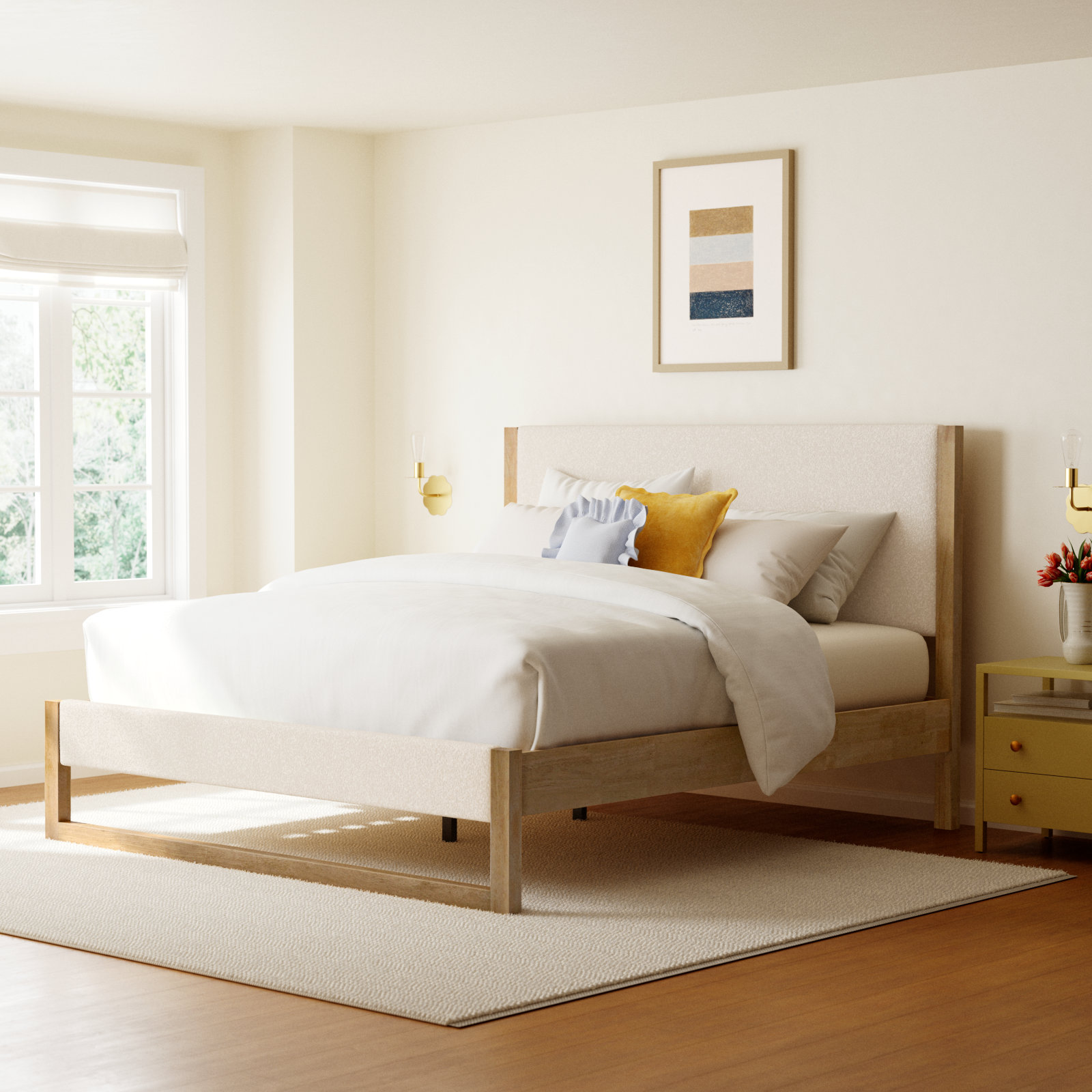 Maura Upholstered Cream Boucle Bed Frame, King