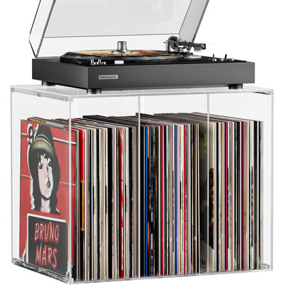 Étagère de rangement empilable en acrylique transparent pour disques vinyles, support de table avec tablette compartimentée, porte-disques et boîte de rangement pour albums.