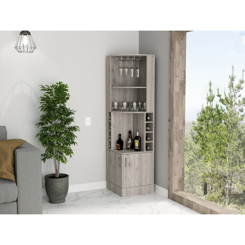 Bar gris pouvant accueillir jusqu'à 8 bouteilles de boissons à 2 tablettes avec rangement spécial pour boissons, Gris clair