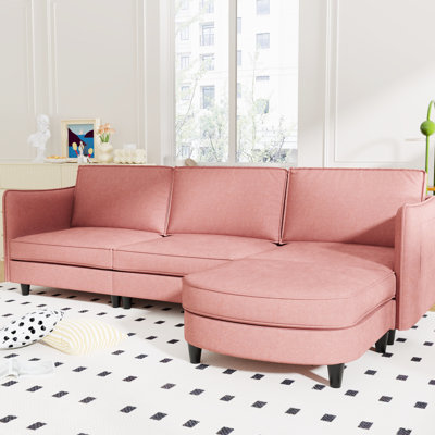 4 - Seat L Shaped Couch Of 107.8'' Size, Movable , Side Pockets On Arm, Red Modern Fabric For Living Room, Apartment, Office, Breathable Skin Material, Pocket Spring Cushions, Structure, 800 Pound