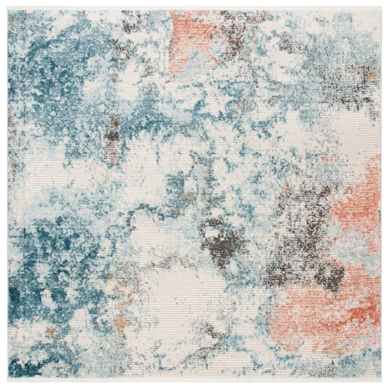 Tapis bleu / ivoire Mesa, Carré 6 pi 7 po