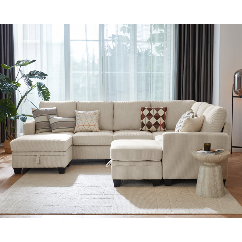 Latitude Run® Modular Sectional Couch| Corduroy L Shaped Sleeper Sofa, Sofa Bed Convertible Chaise With Storage Ottoman For Living Room Modern Furniture, 8 Seater Sleeper