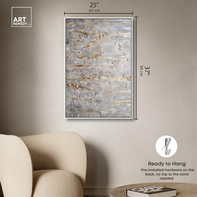 «Harvest Gleam 2», toile élégante abstraite dorée par Art Remedy, Cadre blanc, H 55 po x l 37 po
