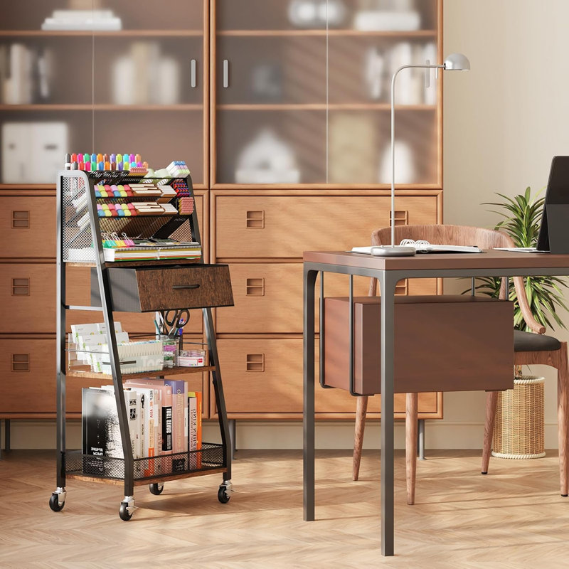Chariot roulant à trois couches - chariot multifonctionnel en métal avec tiroirs de rangement et roues, organisateur d'art et d'artisanat multifonctionnel