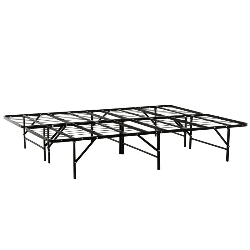 Structure de lit en métal pour lit très grand, construction, support de matelas, noir, beaucoup de rangement, cadre de taille de base requis pour un assemblage simple, amélioration de la chambre à coucher, décoration noire