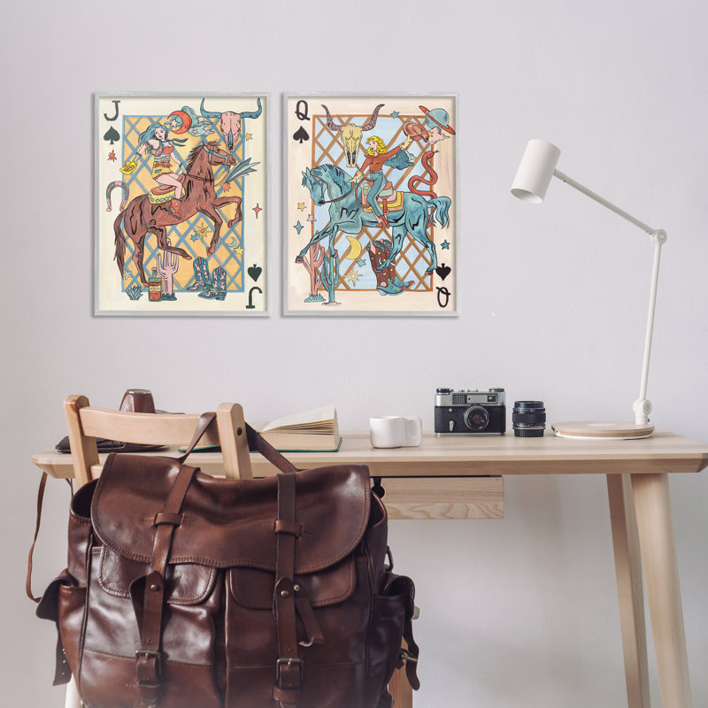  «Western Cowgirl jouer aux cartes», ensemble de 2 giclées par Melissa Wang, Estampe numérique Farmhouse, H 20 po x l 16 po