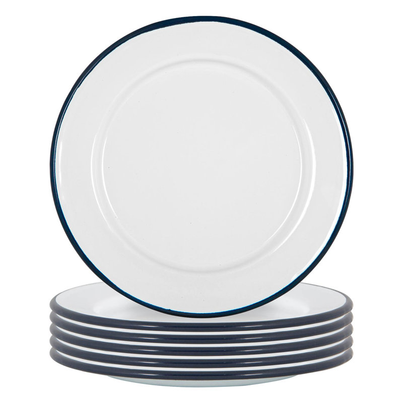 Argon Tableware - White Enamel Side Plates - 20cm - Set of 6, Blue