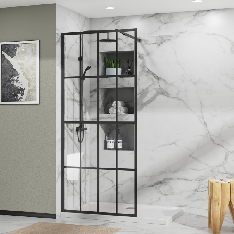 34" X 72" Shower Door Clear Tempered Glass Framed Shower Screen Walk-in Black Finish
