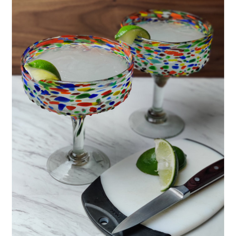 Mexican Hand Blown Glass – Set of 4 Hand Blown Margarita Glasses (16 oz)  with
