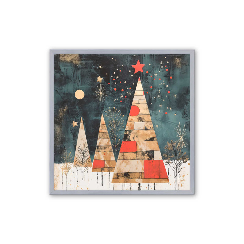 20 "x 20" Starry Night Christmas Tree III, Cadre simple en chrome poli, bois massif, H 17,75 po x l 17,75 po