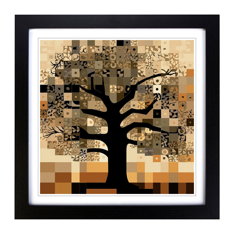 Oak Tree Constructivism No.1 - Single Picture Frame Print on Wood, Black