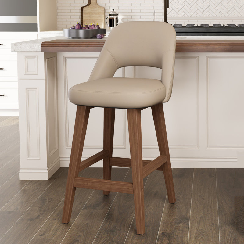 Upholstered Bar Stools Full Back Counter Stool With Solid Wood Frame No Installation Required, Khaki