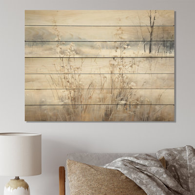 Winter Meadow View Calmness I - Meadow On Wood Print