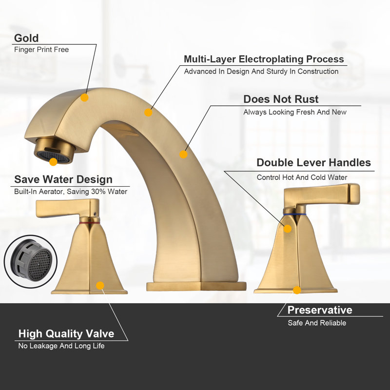 8 in. Widespread Deck Mounted Double Handle Bathroom Faucet, Gold
