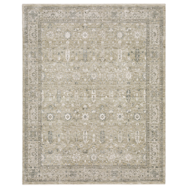 Kuebler Distressed Traditional Beige/ Grey Area Rug, Rectangle 3'2" x 5'