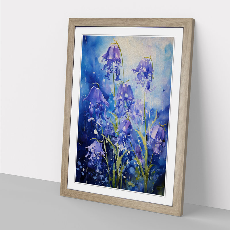 Bluebell Flower Action Painting - Framed Print, Oak Framed, 64cm H x 46cm W x 2cm D
