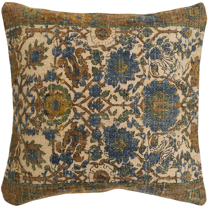 Housse de coussin patiné floral vieilli Mersinlik, H 22" x l 22" x P 0,25"