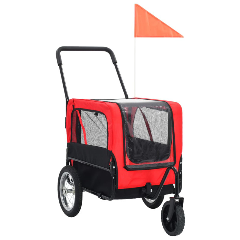 Chariot pour chien pliable 2-en-1 pour vélo, Rouge / noir