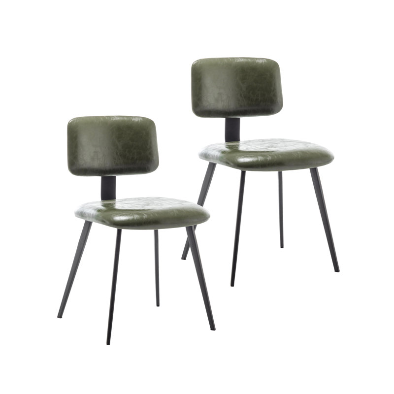 Nawrocki Faux Leather Dining Chair with Metal Legs, Green