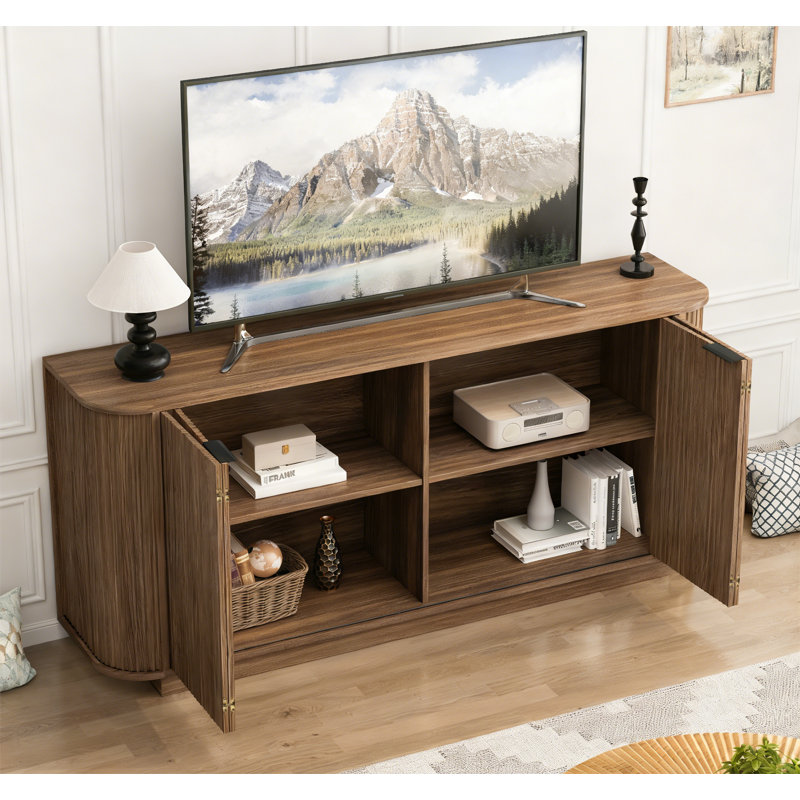 63" Double-Door Wavy Storage Sideboard, Brown