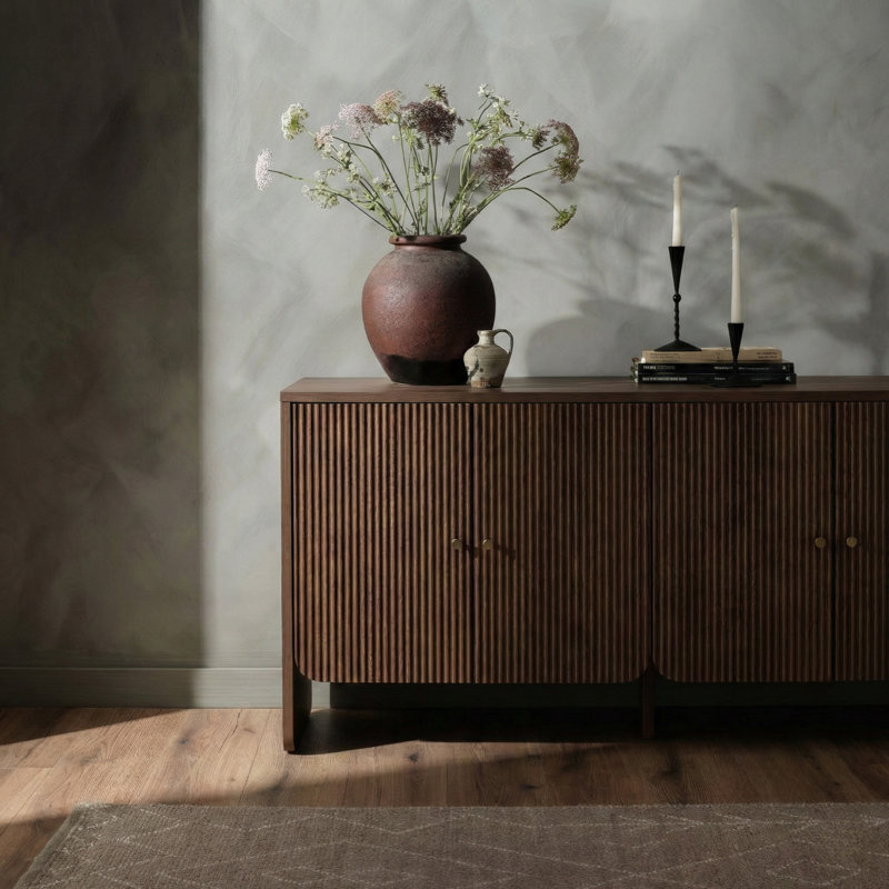 Martha 63"Wide Modern 4 Door Fluted Sideboard with Cable Management, Walnut
