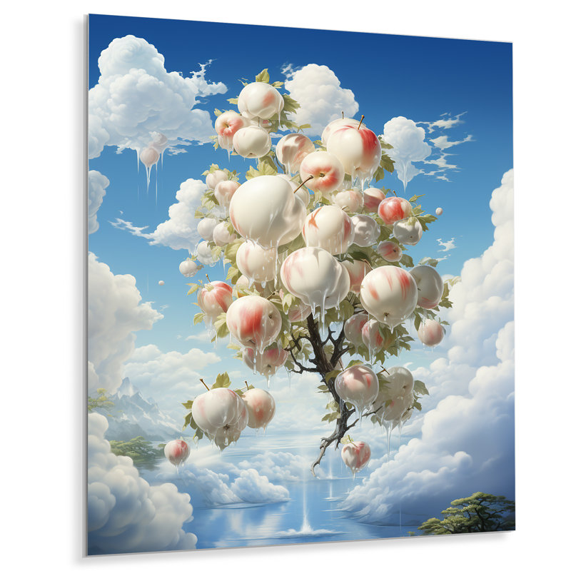 Pomme, Ascension, nuage, blanc, surréel II - fruits, art mural en métal, H 32 po x l 24 po x P 1 po