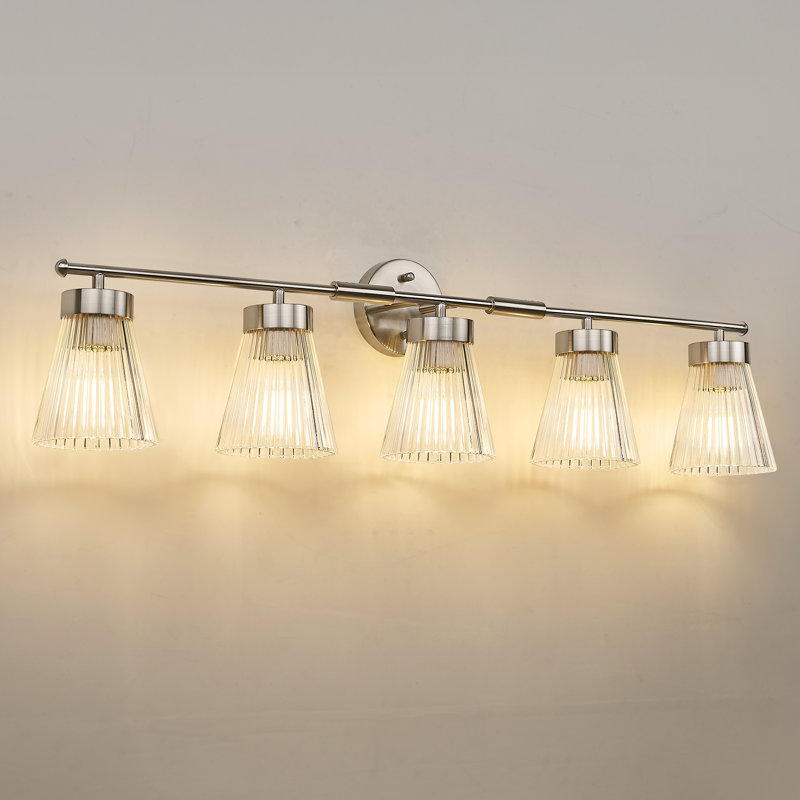 Luminaire de salle de bain rétro à intensité variable, verre rayé transparent, 5, H 9,80 po x l 41 po x P 6,90 po