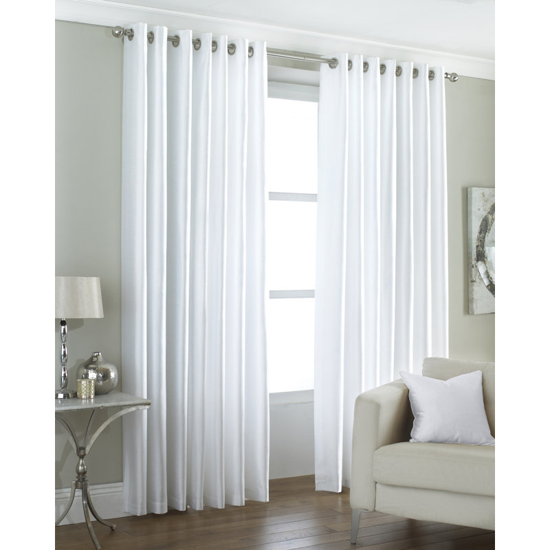 Polyester Semi Sheer Grommet/Eyelet Curtain Pair, 168 W x 137 D cm, White