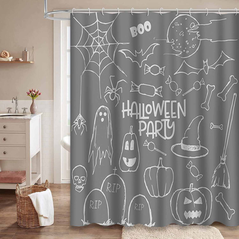 Rideau de douche avec 12 crochets Halloween, L 72 po x l 72 po