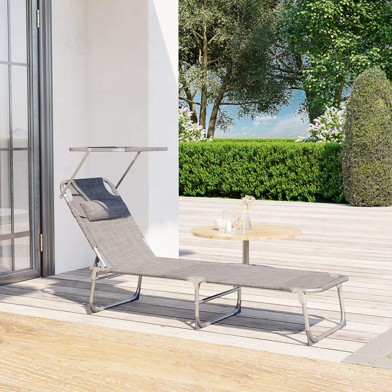 Adalen 193cm Long Reclining Single Sun Lounger, Light Grey
