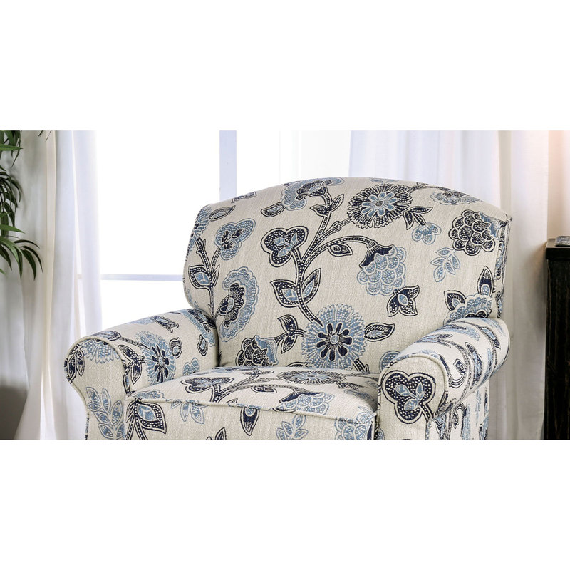 Chaise florale de style transitionnel 1pc, Tissu ivoire
