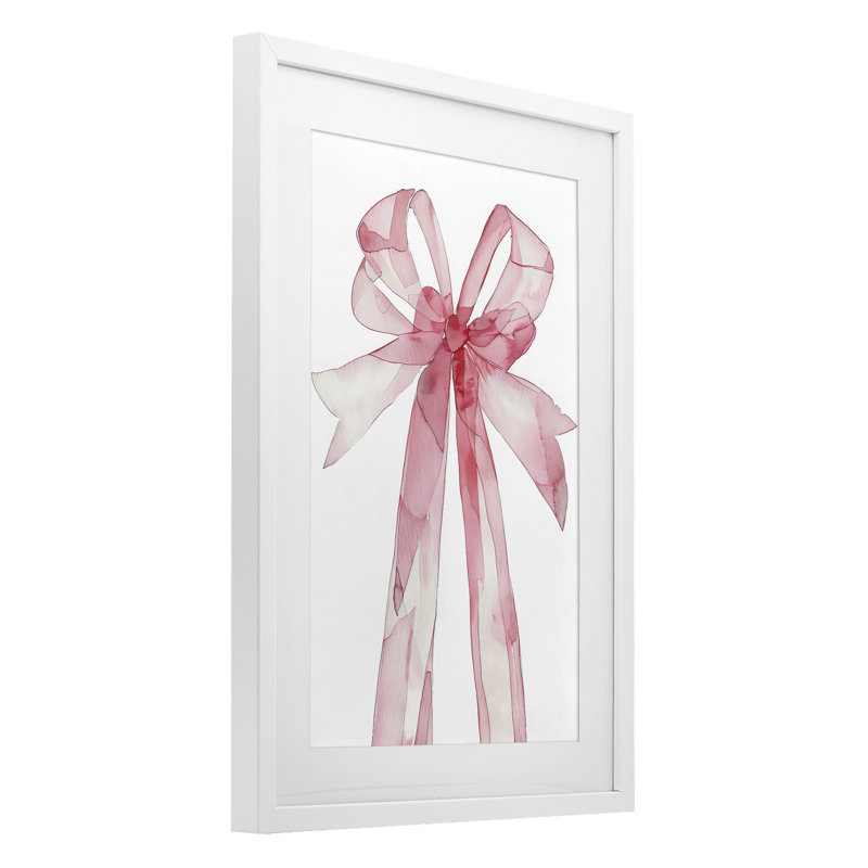 «Watercolor Pink Bow Illustration», reproduction encadrée sous verre, design par LSR Design Studio, H 20 po x l 14 po