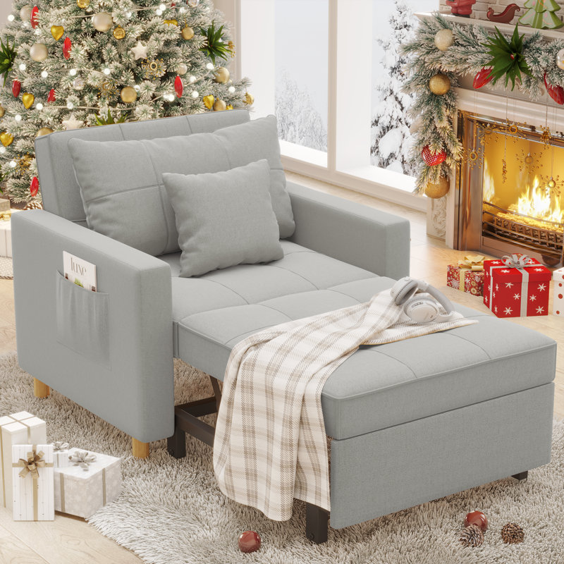 Emma-Leigh 1 Seater Fabric Accent Chairs Bed, Light Grey Linen