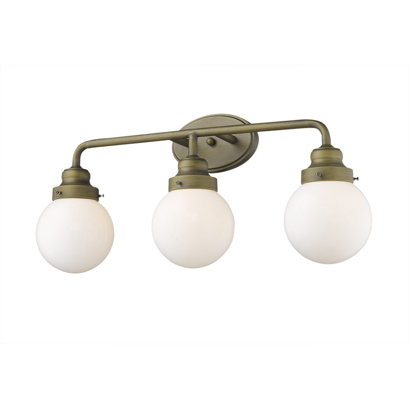 Éclairage pour meuble-lavabo 3 lumières Rabehi, Laiton brut, Opale