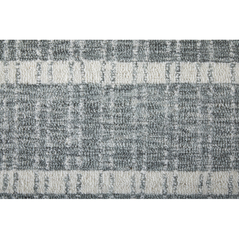 Aberdeen Hand Knotted Wool Striped Area Rug in Gray, Square 1'6"