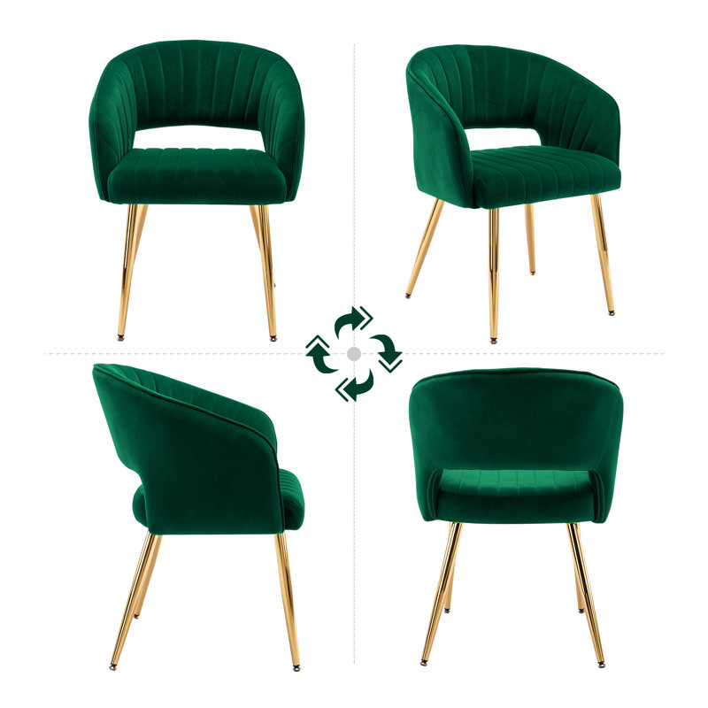 Fauteuil de bureau en velours sans roulettes, fauteuil pivotant de bureau à domicile avec base dorée, inclinaison du dossier réglable pour le maquillage de la coiffeuse