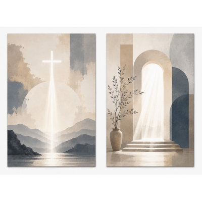 Extra Large Set of 2 Cross Light and Archway Wall Art Canvas Print 24x36 Inch Modern Christian Decor Prayer Room Living Room Spiritual Home Accent Faith Inspired Ready to Hang