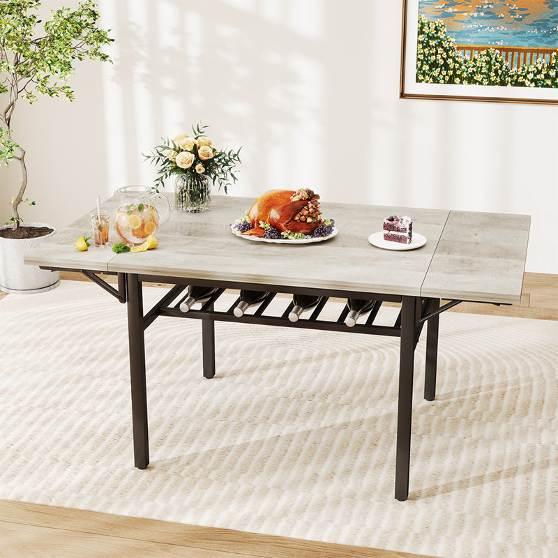 Foldable Dining Table For 2-6, Drop Tables For Small Spaces, Extendable Dining Room Table, Gray