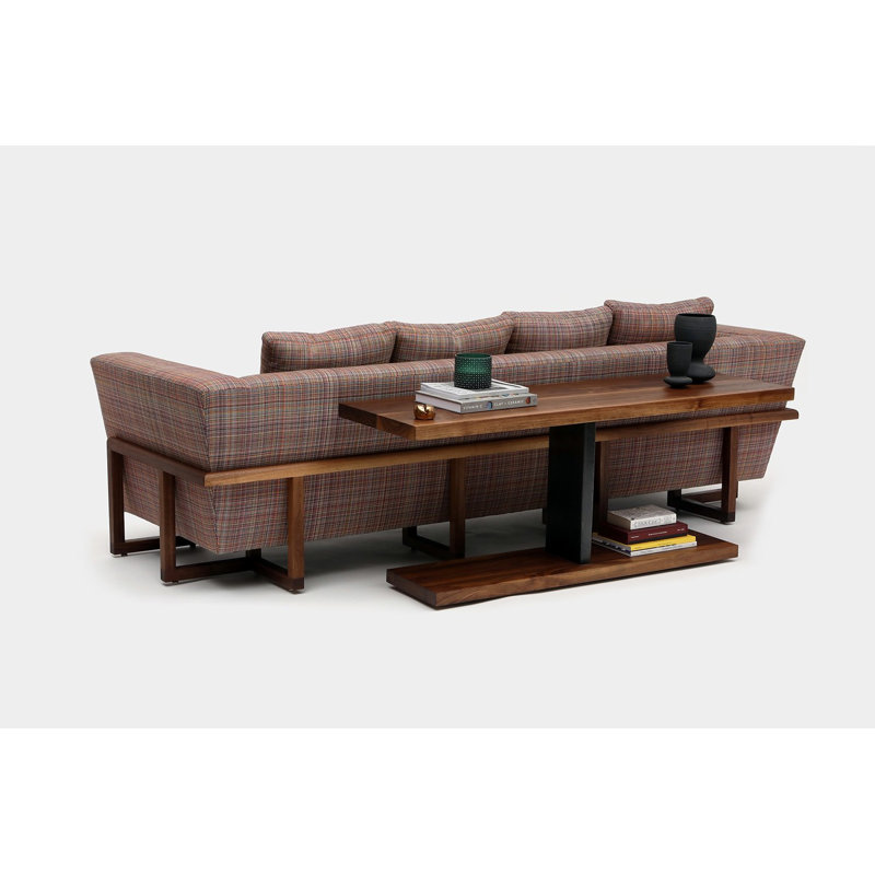 Solid Wood Console Table, 24" H x 60" W x 18" D, Solid Walnut, Brushed Blackened Steel