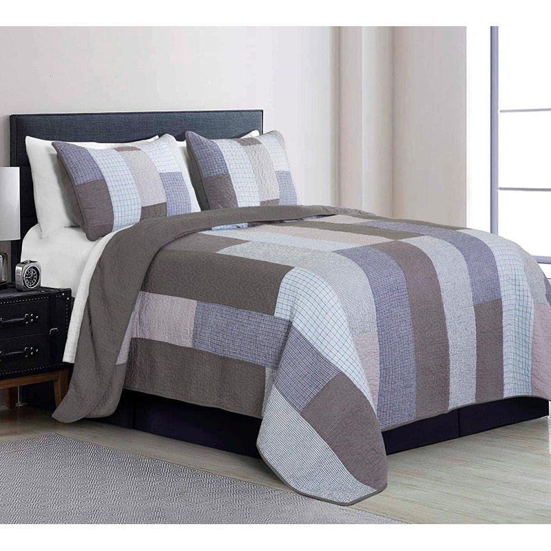 Standard Cotton Reversible Quilt Set, King Quilt + 2 King Shams
