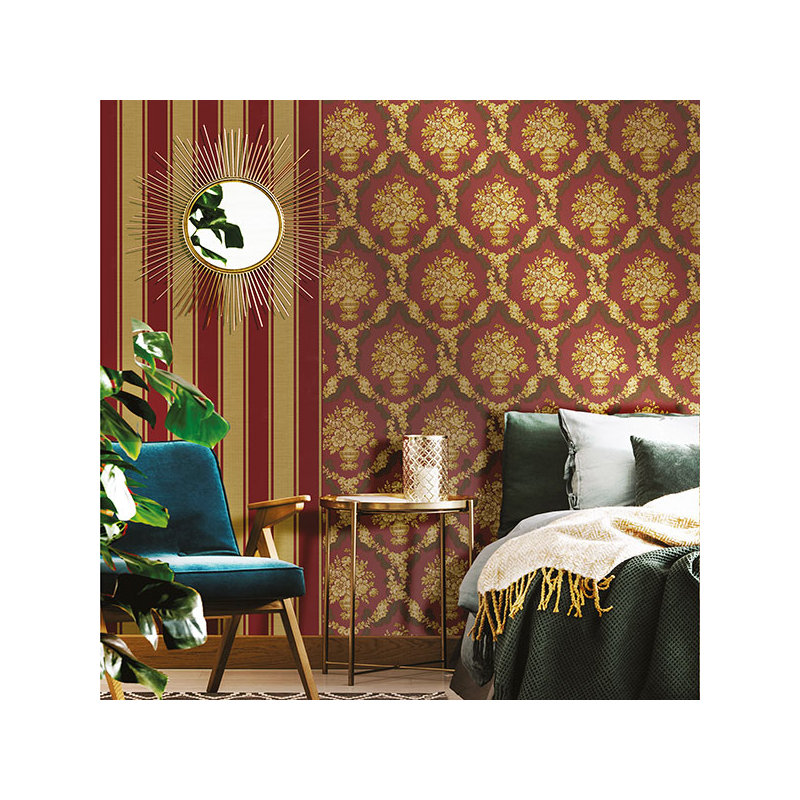 Italian Classics 4 Stripe 3D Embossed Wallpaper Roll, Red