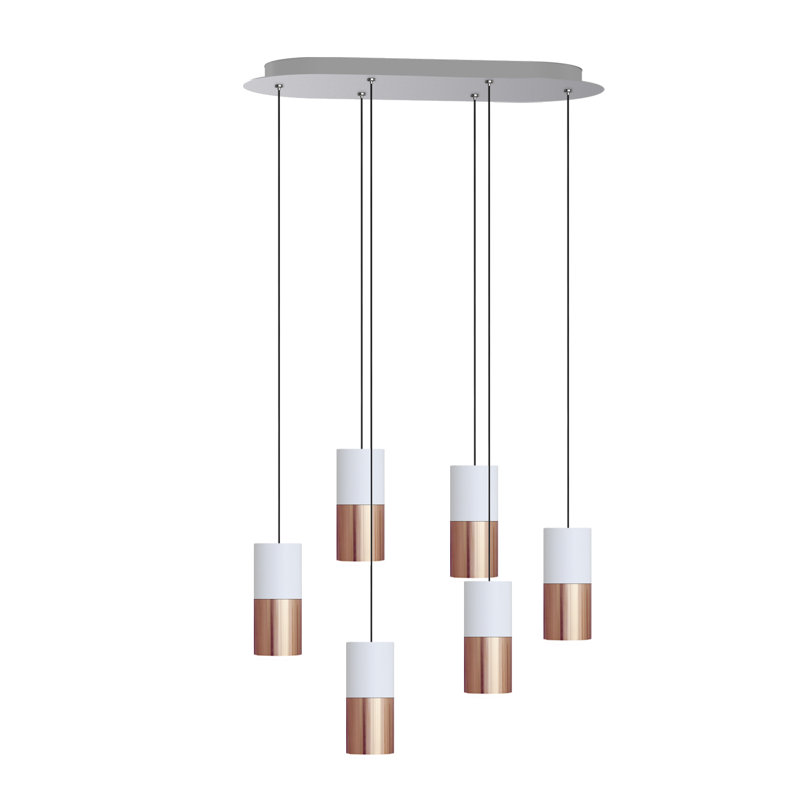 Luminaire suspendu cylindrique à DEL 6 lumières Grecia, Blanc / cuivré