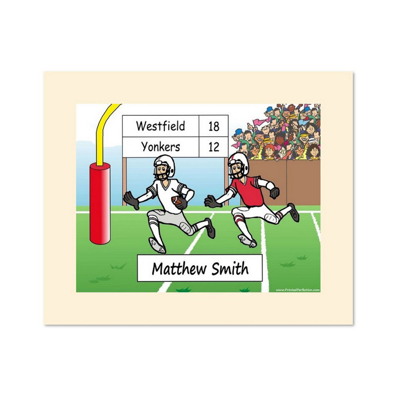 Personalized Football Player Male Cartoon Caricature with a Mat, Ready to Frame, Yes