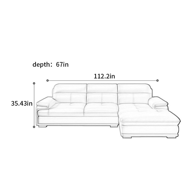 Canapé droit moderne nordique, H 35,43 po x l 112,2 po x P 67 po, 3