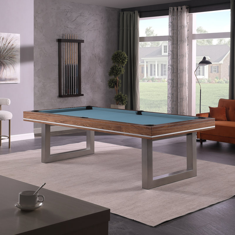 Table de billard en bois massif Harmony, 7 pi, Bleu poudre, Noyer naturel